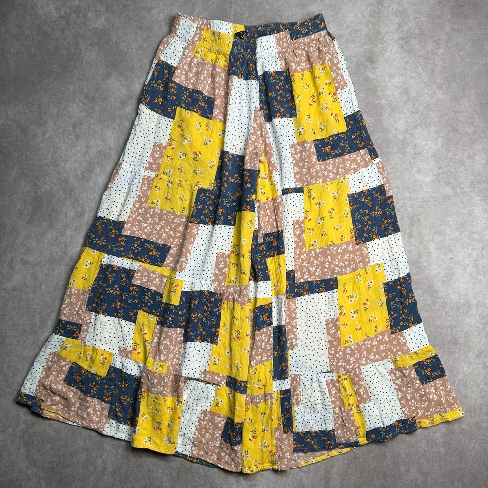 Sacred Threads Womens L/XL Patchwork Floral Wide Leg Palazzo Pants Boho